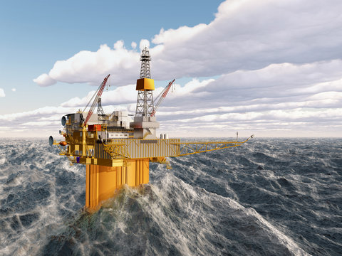 Oil platform in the stormy ocean