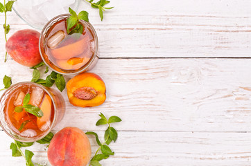 Ice tea with peach.