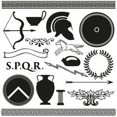 Old greek roman spartan set icons - obrazy, fototapety, plakaty