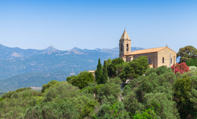 Fototapeta na wymiar Church of Figari village, Corsica, France
