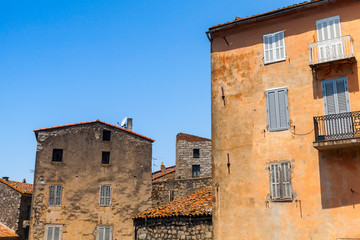 Old living houses facades, Sartene, Corsica