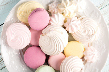 Macaroons on the white plate