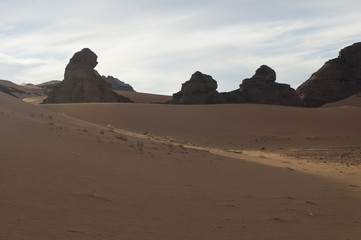 Panoramica delle tipiche formazioni rocciose dell'Akakus nel desrto libico
