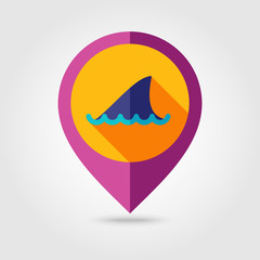 Naklejka premium Shark fin flat mapping pin icon with long shadow