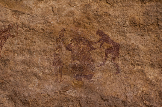 Petroglifi preistorici - Arte rupestre - sulle montagne dell'Akakus nel sahara libico
