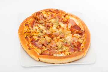 Hawaiian Pizza on White dish