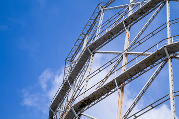 closeup gasometer and rusty metal disused