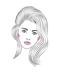 vector illustration of a beautiful girl's portrait with grey eyes on white background