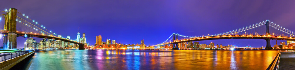 Panorama of New York City at night - obrazy, fototapety, plakaty