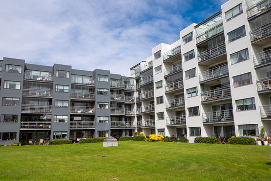 Modern housing complex seen in Reykjavik, Iceland