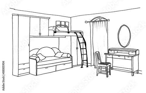 Children S Kids Room Graphical Sketch Of An Interior Liner