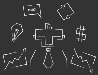 Blackboard line art rectangular business infographics icons