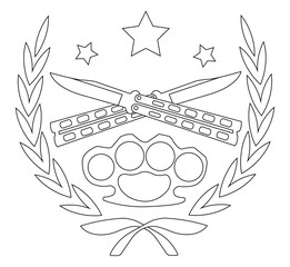 2 crossed knifes and brass knuckle line-art emblem
