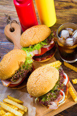 Hamburgers, french fries and cola. fast food