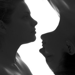 profile of two girls in black and white 
