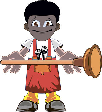 Cartoon Plumber holding Plunger