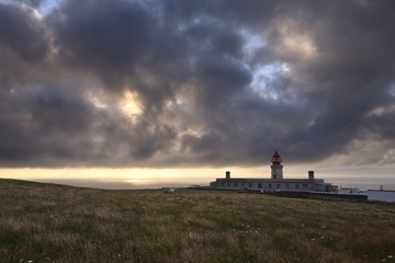 Fototapeta na wymiar Lighthouse of Ponta do Albernaz at sunset, Flores, Azores, Portugal