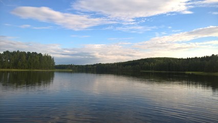 Evening view by the lakeside, finland, ruokolahti