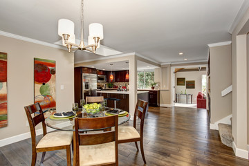 Perfect dinning room with glass table.