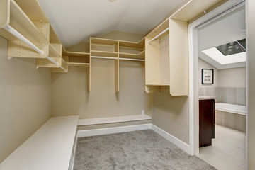 Large walk-in closet with carpet.