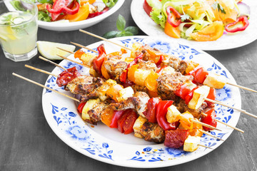Skewers Meal with Grilled Chicken, Tomatoes and Peppers