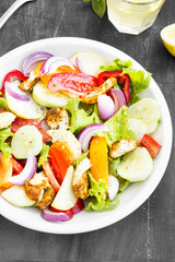 Fresh Salad Meal with Grilled Chicken, Tomatoes,Red Onion, Lettu