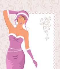 Illustration Miss Claus with greeting card