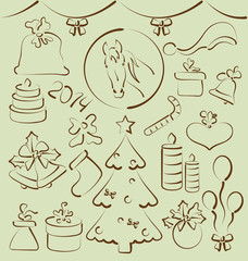 Christmas set elements stylized hand drawn