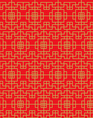 Seamless vintage Chinese window golden square geometry check pattern background.
