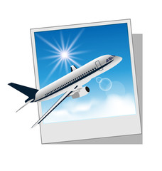 Fototapeta na wymiar Photo frame with plane isolated on white background