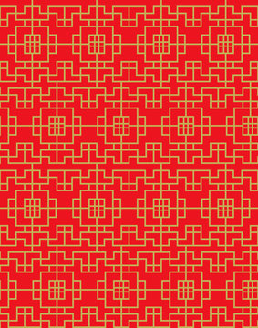 Seamless vintage Chinese window golden square geometry check pattern background.
