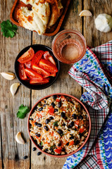 Mexican tomato black beans rice with cilantro
