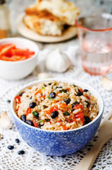 Mexican tomato black beans rice with cilantro
