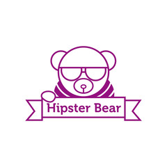 Vector hipster bear in sunglasses outline logotype