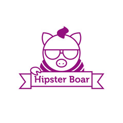 Vector hipster boar in sunglasses outline logotype