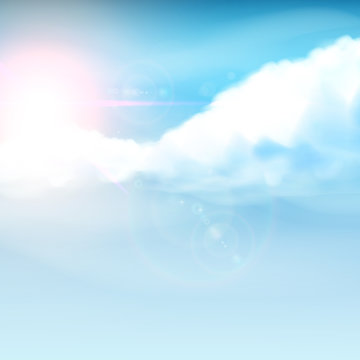 Cloudy blue sky with sunrise, Realistic Vector illustration (not traced)