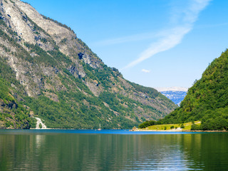 Tourism and travel. Mountains and fjord in Norway.