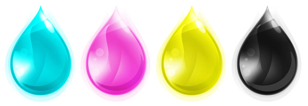 Ilustracja kropli w kolorach CMYK