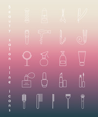 Care&Beauty linear icons for barber shop or beauty salon on blurred background