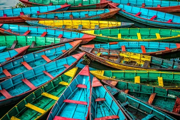 Peel and stick wall murals Nepal Colorful boats