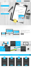 Modern One Page Website Template with Photorealistic Vector office Objects. 