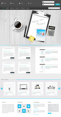Modern One Page Website Template with Photorealistic Vector office Objects. 