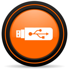 usb orange icon flash memory sign