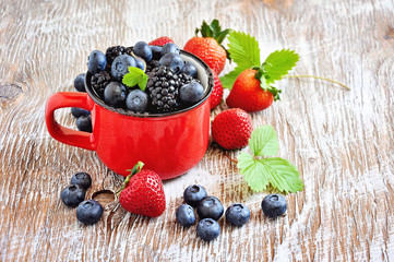 Ripe berries, blueberries, strawberries, blackberries, selective focus