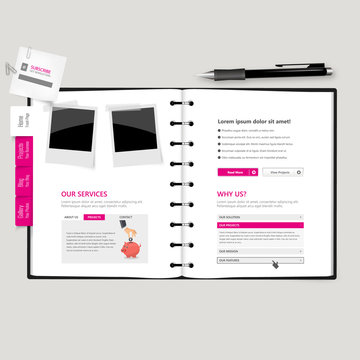 Website template Open notepad with bookmarks 