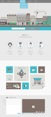 Flat Trendy One Page Website Template, with city illustration.