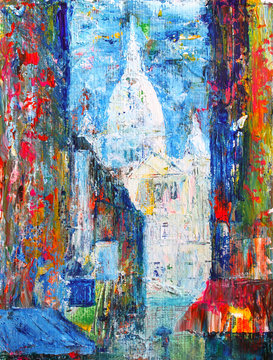 Montmartre street in the Paris, France painted by acrylic