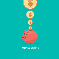 Pig Money Box Vector Flat Illustration.