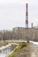 Obraz premium Pipe of a thermal power station on Kamchatka