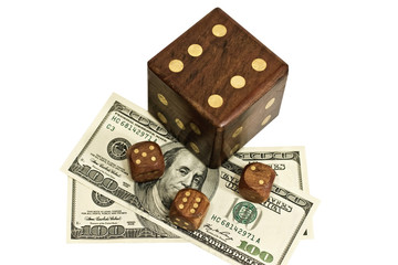 dice and money isolated on a white background